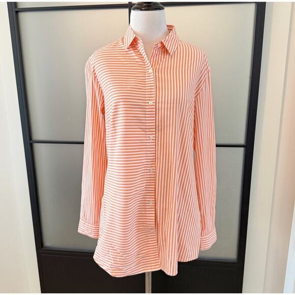 J. McLaughlin Striped Poplin Cotton Collared Blouse Top Womens M Orange White - Picture 1 of 10